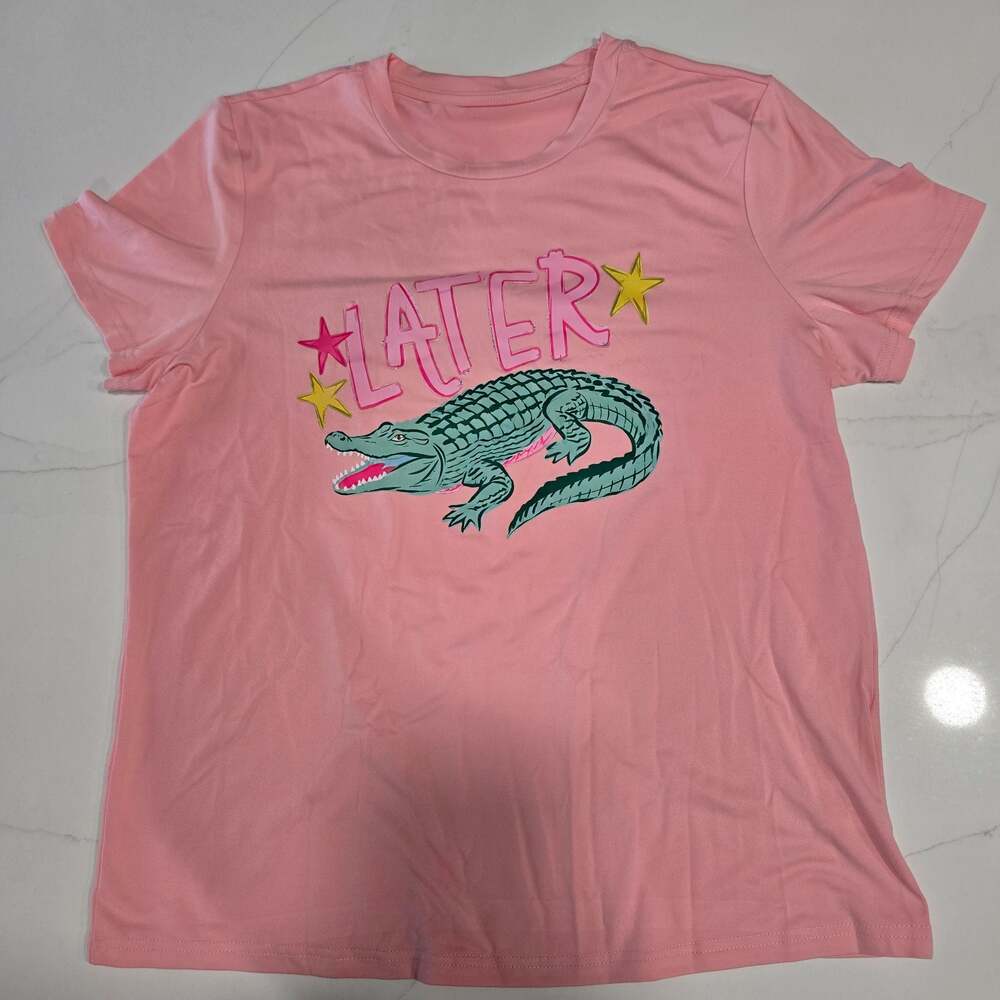 Later Gator After While Crocodile Double-Sided Pink Graphic T-Shirt